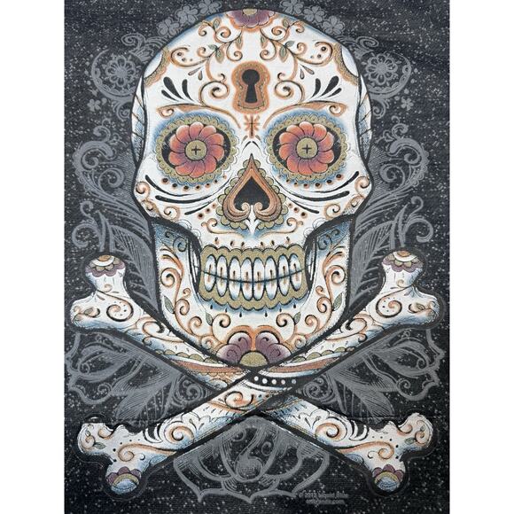 Canvas Pullover Hoodie Charcoal Day Of The Dead Dia De Muertos Sugar Skull Med - Picture 2 of 6